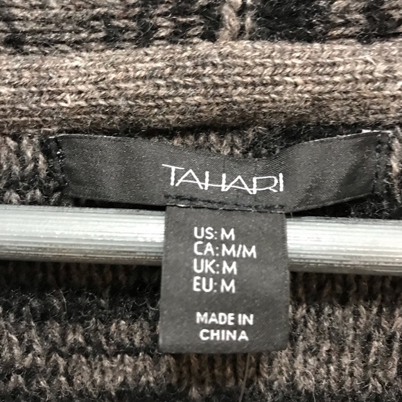 Tahari wool blend gray and black striped open long cardigan size Medium - Picture 5 of 9